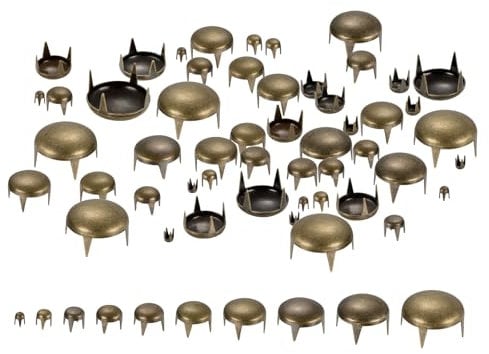 sourcing map 100Pcs Bronze Round Dome Rivets, 10 Sizes Brass Spike Studs Spots Punk Rock Nailheads Claw Beads Assorted Kit for DIY Clothes Belt Bag Shoes Bracelet Leather Craft