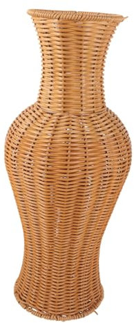 Cabilock Bodenvase Aus Rattanimitat Große Blumenvase Trockenblumenvase Dekorative Boho-Vase Für Rustikales Bauernhaus Büro Wohnheim Bodendekoration