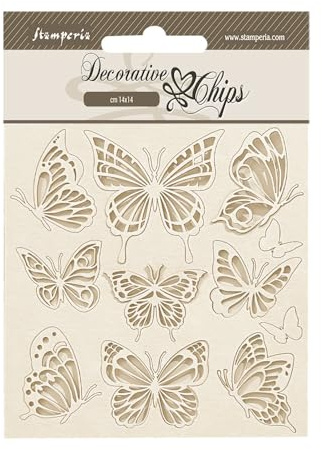 Stamperia - Decorative Chips for Scrapbooking, Albums, Card Making, Bullet Journals, and More, Laser Cut Cardboard Shapes, Easy to Glue, Perfect for Hobbies, Crafts, and Gifting (Lavender Butterflies)