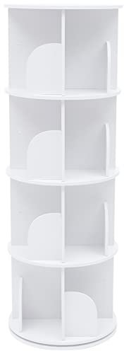 LOIRIIC Drehbares Bücherregal Drehbar Massivholz Drehregal Holzregal mit Rädern für kleinen Raum Multifunktionales Lagerregal für Kinder und Erwachsene Weiß 4 Stöckig