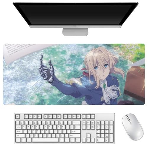 Violet Evergarden Tapis de souris de jeu Anime Motif impression 3D Bords cousus Caoutchouc naturel Sous-main de bureau étanche Accessoires PC pour gamer bureau maison 40 x 90 cm