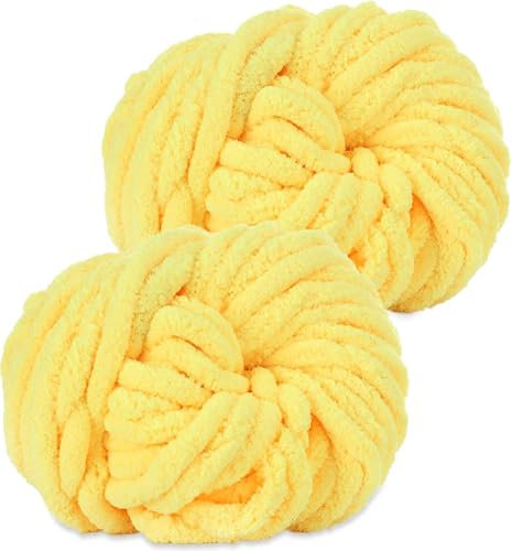 Hengrongshen Dicke Wolle Dickes Garn 2 Stück 500g, Chunky Yarn, Chunky Wool, Armstricken Wolle zum Häkeln für Decke, XXL Riesen Wolle Perfekt zum Weben von Schals Mützen Haustier Nest - Gelb