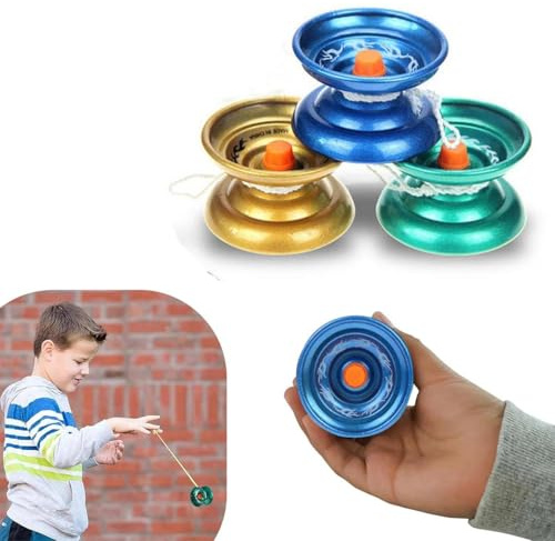 Aczyqws Alloy metal responsive yo-yo, aluminium yo-yo for beginners, stable and sturdy balance type, 1 extra string, suitable for children's play Diameter 5.5cm