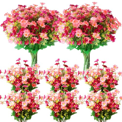 YXYQR 12 fasci di margherite artificiali in seta, fiori di campo finti resistenti ai raggi UV, piante in plastica, verde composizione floreale per interni, vasi, tombe e fioriere esterne (rosa)