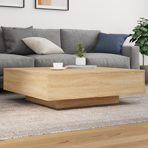 Buzaza Couchtisch Wohnzimmertisch Sofa Tische Wohnzimmer Living Room Table Beistelltisch mit LED-Leuchten Sonoma-Eiche 100x100x31 cm