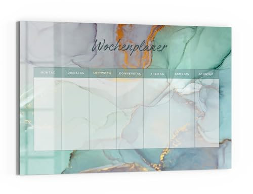DEQORI Glas-Magnettafel | 90x60 cm cm groß | Motiv Planer Mint (DE) | Memo-Board aus Glas | Magnetboard inkl. Magnete, Stift & Tuch für Küche & Büro | Tafel magnetisch & beschreibbar