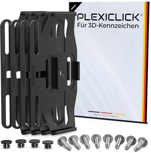 PLEXICLICK® 3D Kennzeichenhalter 3D Kennzeichen - Rahmenlos unsichtbar - 3D Kennzeichen Halterung Auto - Universal - Für Deutsche 3D Kfz Kennzeichen (Schwarz, Nur Deutsche 3D (kein Österreich))