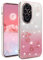 YUEQIAN Cover Glitter per Honor 200 Pro 5G, Ultra Sottile Brillantini Molle TPU Silicone Antiurto Custodia, Moda Brilla Diamante Fiori Donna Trasparente Case. Rosa