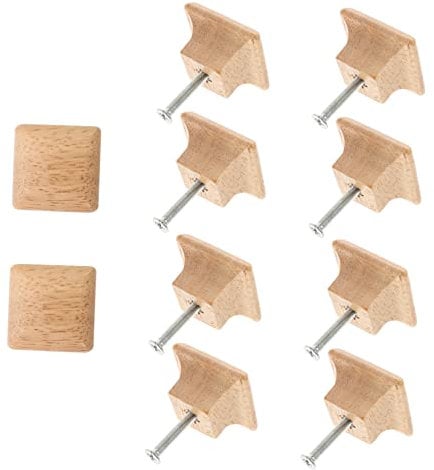 STOBOK 10pcs Solid Wood Cabinet Knobs Square Drawer Pull Handles for Kitchen Wardrobe and Home Furniture Durable Wooden Door Handles for Cabinets and Drawers