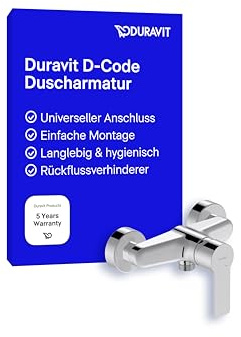 Duravit D-Code Duscharmatur Aufputz für 1 Verbraucher, Badewannenarmatur mit Rückflussverhinderer, Einhebel-Brausemischer mit Keramikmischsystem, Chrom