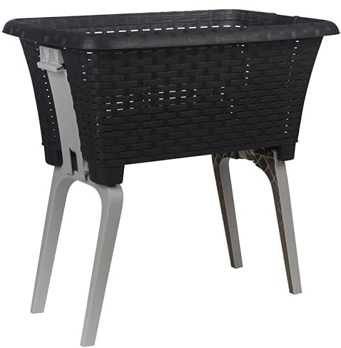 URBNLIVING Grand panier à linge pliable avec pieds pliables – Plastique recyclé durable, hauteur ergonomique, gain de place et empilable – Anthracite