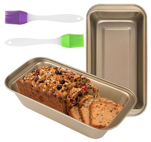 Lot de 2 moules à pain rectangulaires, rectangulaires, antiadhésifs, en acier au carbone, avec revêtement antiadhésif, avec 2 brosses de cuisine, convient pour la cuisson du pain, des gâteaux, des