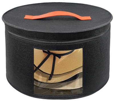Wlicon Hutschachtel Rund Mit Deckel Große Hutschachteln mit Deckel 43cm x 26cm Rund Foldable Hat Storage Boxes Mit transparenten Fenstern und Griff Reißverschluss für Kleidungsaufbewahrung und Reisen