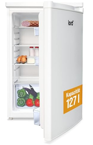 Lord R2 Réfrigérateur 1 Porte – Petit frigo, 85 cm, 127 L, pose libre, sans compartiment de congélation, silencieux 39 dB, classe énergétique E, Blanc
