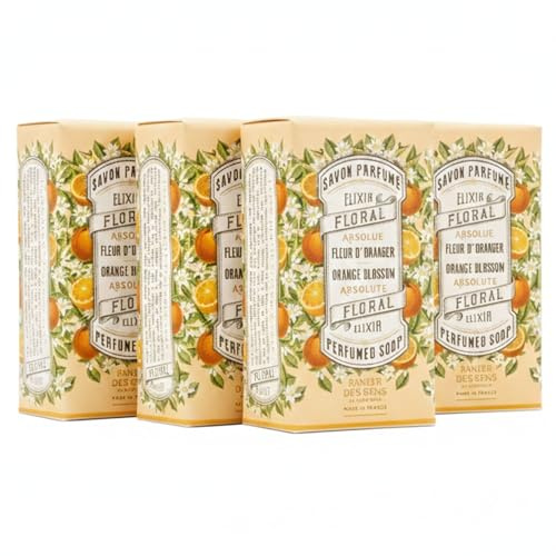 Savon Solide Fleur d’Oranger 4x150g - Mains & Corps - Panier des Sens | Lot 4 savons extra-doux, 97% naturel, huile d’olive, parfum fleur d’oranger solaire créé à Grasse.