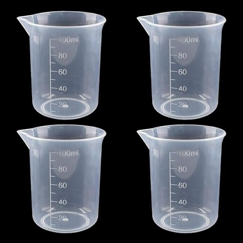 4Pcs 100ml Measuring Cups Measuring Jugs, Medicine Pots, Plastic Graduated Cups Transparent Scale Cups Plastic Clear Epoxy Mixing Cups for Lab Household Kitchen Cooking Baking Measure Tool