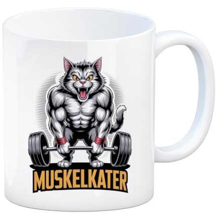 speecheese Kaffeebecher Muskulöse Katze MUSKELKATER mit lustigem Spruch | für Fitness-Fans für Sportbegeisterte