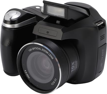 Annadue Appareil Photo Reflex Numérique 4k 60MP avec Capteur CMOS, Appareil Photo Numérique à Zoom Optique 12x, Flash LED, écran HD, Batterie Supplémentaire, pour Le Pastrait de Voyage (Black)