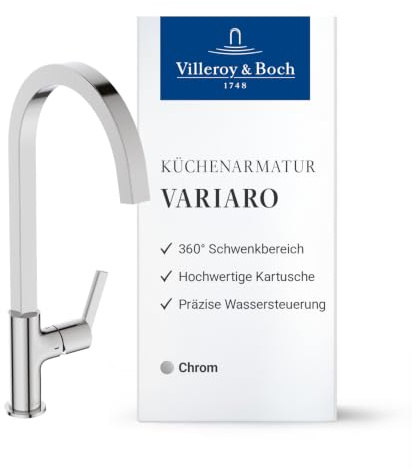 Villeroy & Boch Variaro Küchenarmatur, Hochdruck, Höhe 306 mm – Chrom | 360° schwenkbarer Auslauf, gezielte Durchflusssteuerung, schnelle Montage, TVK13100100061