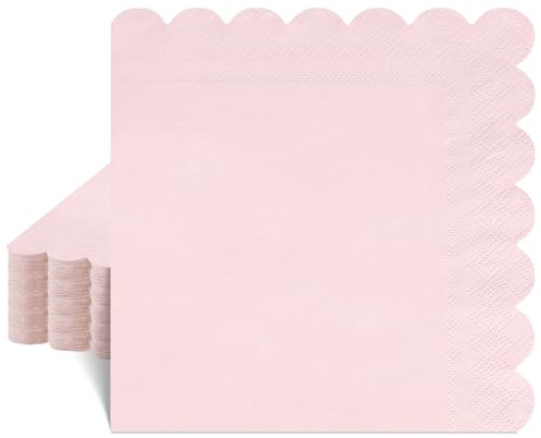 40 Pcs Pink Napkins 33 x 33 cm, 2 Ply Scalloped Paper Napkins Disposable | Light Pink Napkin for Wedding Girl Baby Shower Birthday Bridal Shower