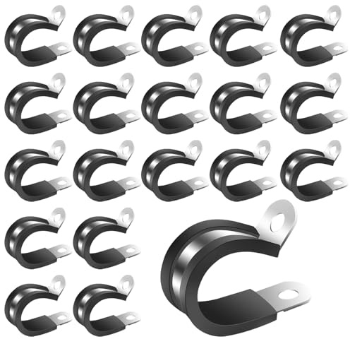 20 Stück 15mm P-Schelle, Edelstahl 304 mit Gummieinlage, Robuste P-Klemme, P-Klammer und P-Clip, Vielseitige Kabelschelle und Rohrschelle zur sicheren Befestigung