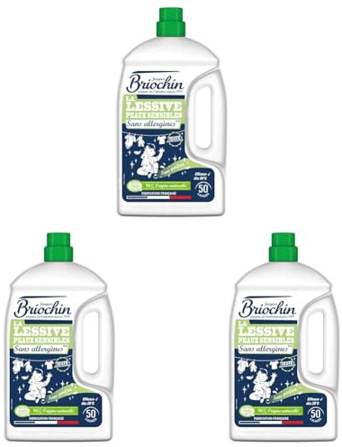 JACQUES BRIOCHIN - Lessive Spéciale Peaux Sensibles - Sans Allergènes - Testée Dermatologiquement - 96% d'Ingrédients d'Origine Naturelle - Ecocert - 50 lavages - Fabrication Française - 2.27L
