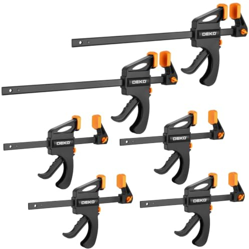 DEKOPRO 6-Pack Bar Clamps for Woodworking, One-Handed Clamp/Spreader, 4 x 6-Inch and 2 x 12-Inch Wood Clamps Set with 130 LBS Load Limit, Trigger Quick Grip F Clamp for Gluing, Woodworking, DIY