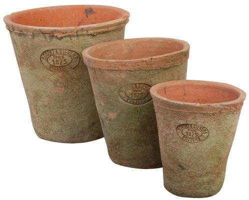 Esschert Design AT01 Lot de 3 Pots Ronds en Terre Cuite Vieilli 16 x 16 x 17 cm