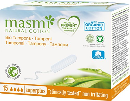 Masmi Bio Tampons Super Plus (15 Stück) - 100% zertifizierte Bio Baumwolle - Hypoallergen - Unpafümiert