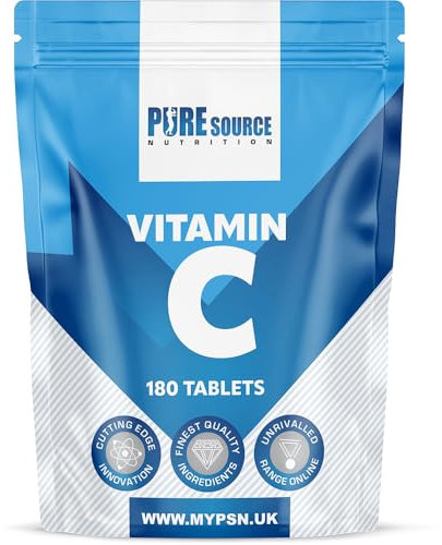 Vitamin C 1000mg Vegan Tablets | High Strength Ascorbic Acid 100% Pure British Pharmaceutical Grade | Non-GMO Gluten Free | Immune Support Supplement Energy for Men & Women (180 Tablets)