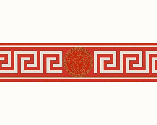 A.S. Création VERSACE WALLPAPER Bordüre - Borte geometrisch grafisch - 5,00 m x 0,13 m - metallic rot weiß - Luxusdesign Made in Germany - 935221