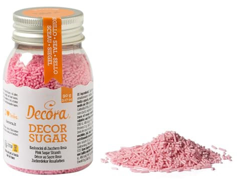 Decora, 2081117 Confezione da 90 G Bastoncini di Zucchero Rosa, pronti all'uso, per decorare facilmente torte e dolcetti