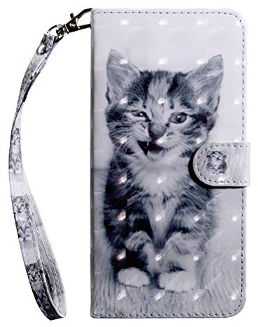 Sunrive Coque pour Nokia 7.1, Housse Mignon Étui avec Fonction de Support Etui Protecteur Protection Portefeuille Cas Magnétique Pochette PU Cuir (T Chat 5)+ Stylet OFFERTS