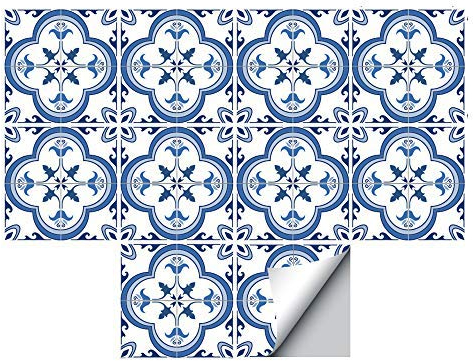 Aufkleber für Boden- und Wandfliesen, Wohndekor, Abziehen und Aufkleben, selbstklebender Spritzschutz, Fliesenaufkleber für Wohnzimmer, Küche, Badezimmer, 15 x 15 cm, Blau, 10 Stück