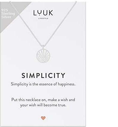 LUUK LIFESTYLE Halskette aus 925er Sterlingsilber mit Anhänger, Motiv abstrakte Formen und SIMPLICITY Spruchkarte, Glücksbringer, Frauenschmuck, Geschenksidee für Frauen und Mädchen, Silber