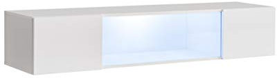 MB Muebles Bonitos, Meuble Mural Krista H160CC pour Salon ou Salle à Manger, Design Modulaire Moderne, Vitrine Suspendue au Mur, Couleur Blanc, 160x30x29 cm