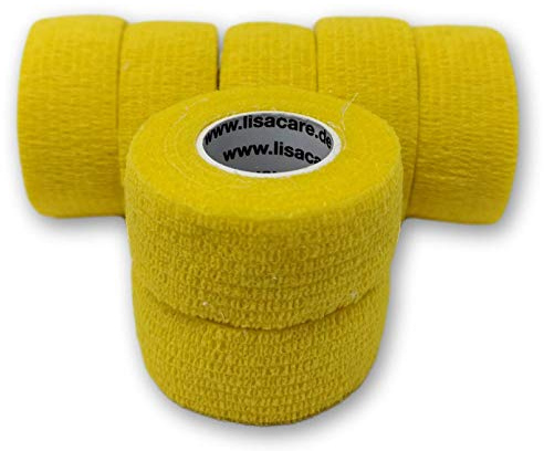 Bunter Mix 7 Stück LisaCare Pflasterverband, Fingerpflaster, Rollenpflaster, elastische Pflaster Kinderpflaster ohne Kleber und latexfrei (Gelb)