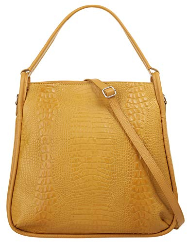 Samantha Look Shopper Echt Leder Damen Made in Italy | Business Handtasche mit Krokoprägung | elegante Bürotasche mit Trageriemen 020898