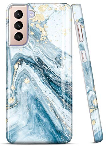 JIAXIUFEN Galaxy S21 Hülle Handyhülle TPU Silikon Weiche Schlank Schutzhülle Handytasche Flexibel Case Handy Hülle für Samsung Galaxy S21 5G - Marmor Glitter Blue