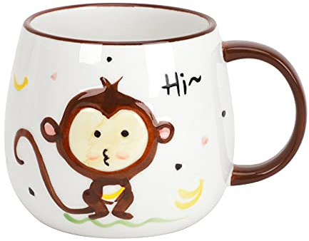 Kinder Kaffeetasse Teetasse Becher Geschirr Affe Keramik Tasse 400ml, Tier Keramikbecher Kaffeebecher Porzellan Cappuccino Tasse Coffee Milk Tea Mug