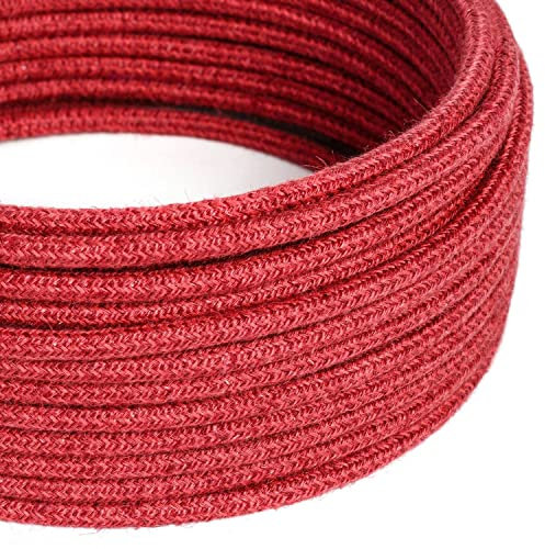creative cables Câble Electrique Rond recouvert de Jute Couleur Rouge Cerise RN24-5 Mètres, 2x0.75