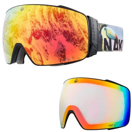 NAKED Optics Skibrille Männer, Ski Brille Frauen, Snowboardbrille (STORM Tucan, inkl. Schlechtwetterglas)