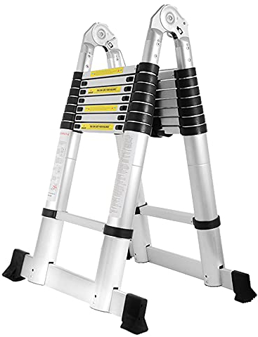 SWANEW 5M Alu Teleskopleiter, Ausziehbare Leiter, Klappleiter Stehleiter Rutschfester, Ausziehleiter Mehrzweckleiter, Haushaltsleiter 150 kg Belastbarkeit (2.5+2.5M)