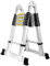 SWANEW 5M Alu Teleskopleiter, Ausziehbare Leiter, Klappleiter Stehleiter Rutschfester, Ausziehleiter Mehrzweckleiter, Haushaltsleiter 150 kg Belastbarkeit (2.5+2.5M)
