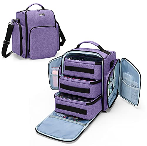 BAFASO Nail Polish Organiser Holds 72 Bottles (15ml - 0.5 fl.oz), Large Nail Polish Case with 3 Removable Pouches and Multiple Storage Sections (Bag Only), Purple (Patented)