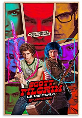 CUQ Filmposter Scott Pilgrim Vs The World, Vintage-Stil, Wanddekoration, Geschenk, Leinwand, 20 x 30 cm