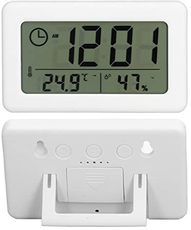 Qcwwy Digitaler Wecker, Digitalanzeige Temperatur-Befeuchtungs-Überwachungsuhr Weiße Farbe Einfaches Design Mini-Special-Panel-Design Elektronische Uhr für Den Hausgebrauch