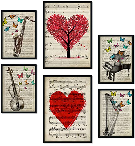 Nacnic-Set von 6 Vintage-Musik-Poster. Sammlung von Platten mit ästhetischer Collage für Innendekoration. Größen A3 und A4. Rahmenlos