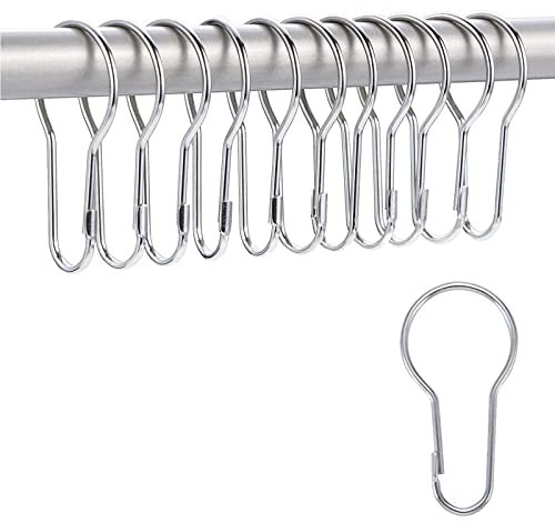 DAQIEPIN Lot de 12 crochets et anneaux de rideau de douche en métal - Glisse en douceur - Taille universelle - Résistant à la rouille - Accessoires de rideau de douche