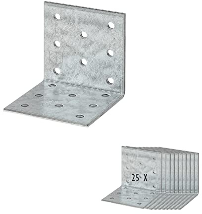 25 x siwitec Lochplattenwinkel 60 x 60 x 40 mm, sendzimir verzinkt, Holzverbinder mit Korrosionsschutz, Winkeleisen, Winkel 90 Grad, Winkelprofil gelocht, Winkel verzinkt, Winkelset